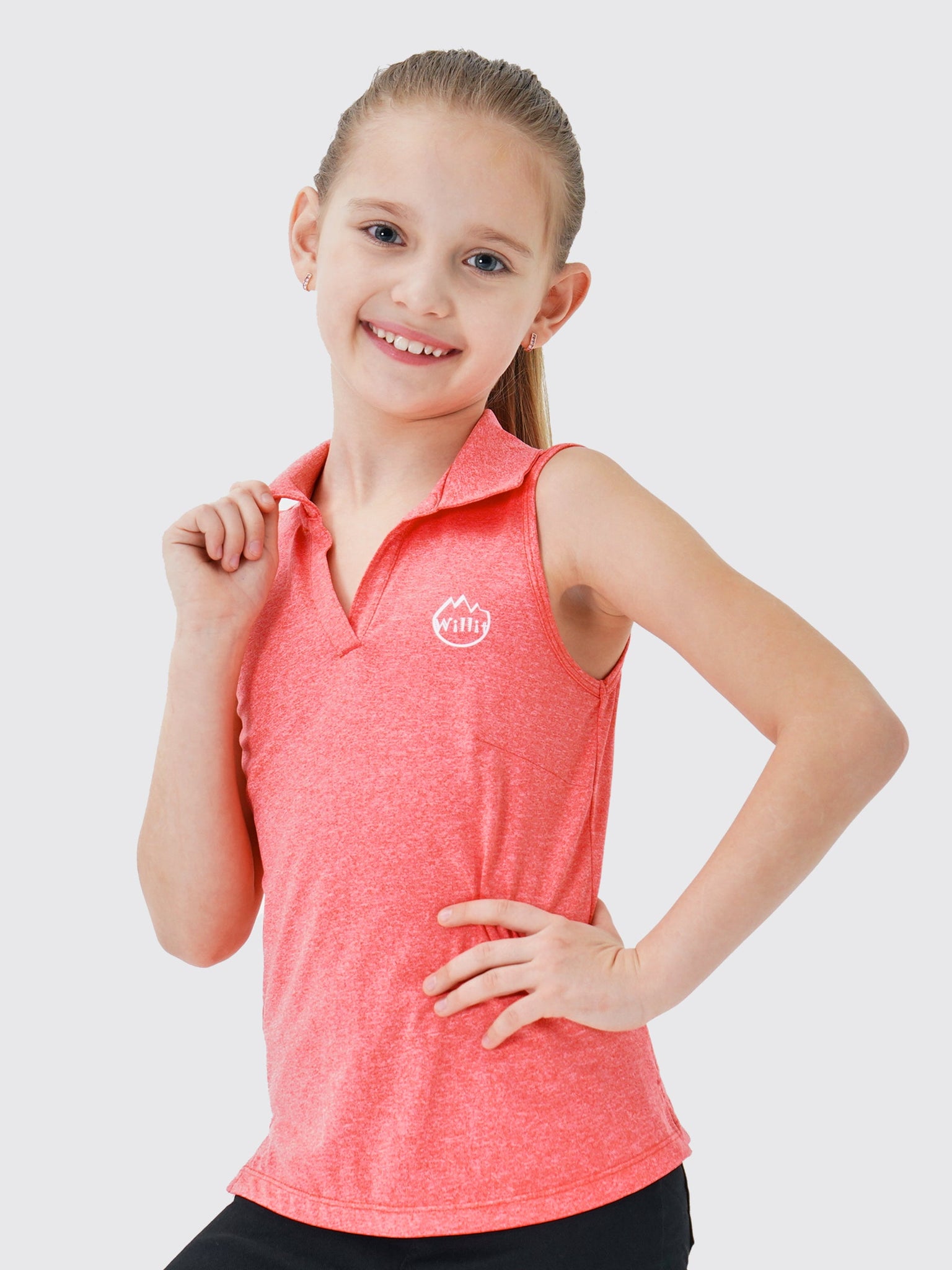 Willit Girls' Sleeveless Polo Shirts_Pink5