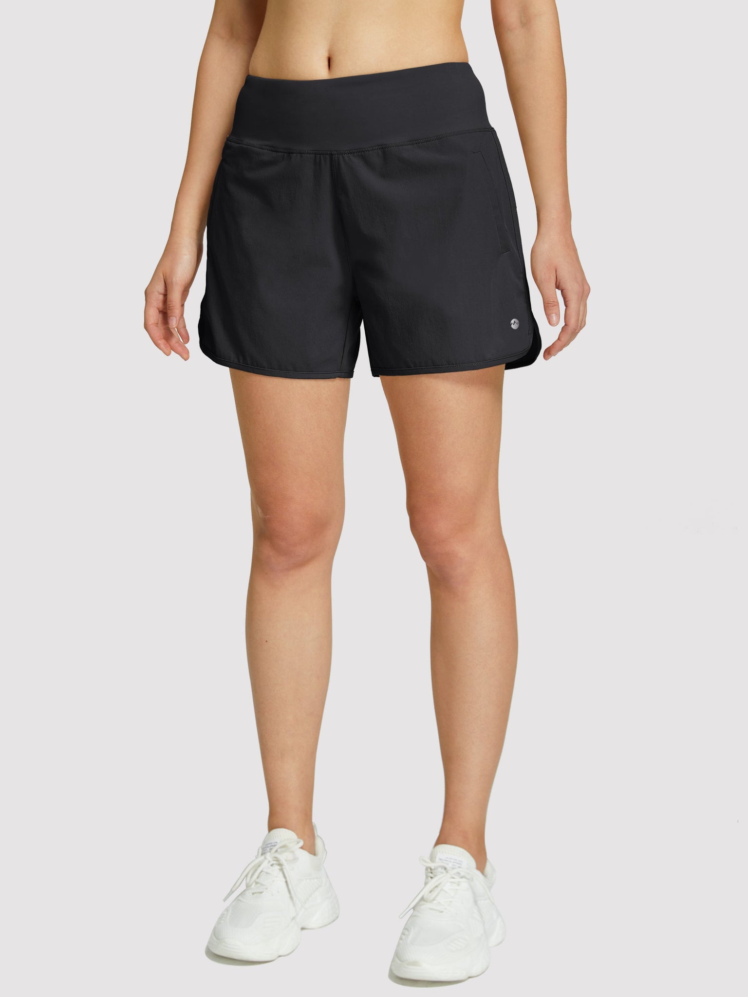 Womens High Rise Running Athletic Shorts_Black1