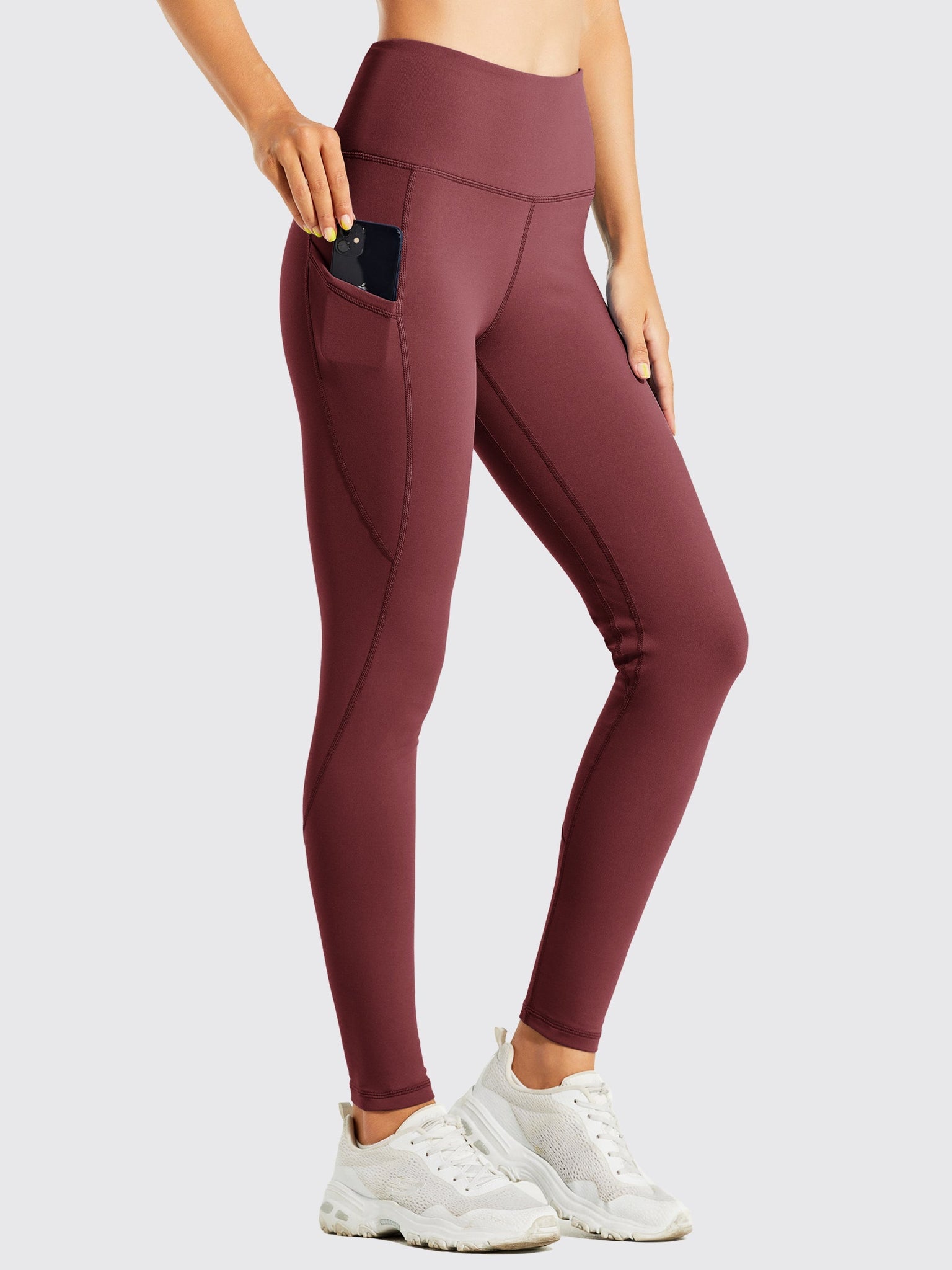 Women's Fleece Lined Leggings_WineRed_model1