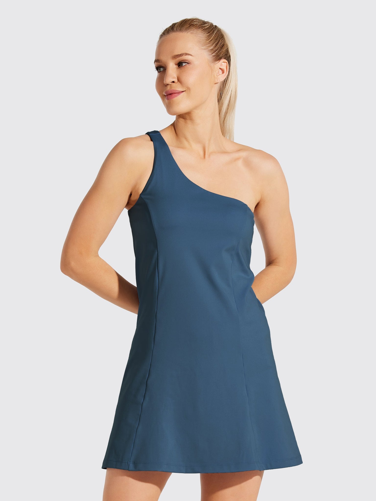 Willit Women's One Shoulder Dress_Navy2