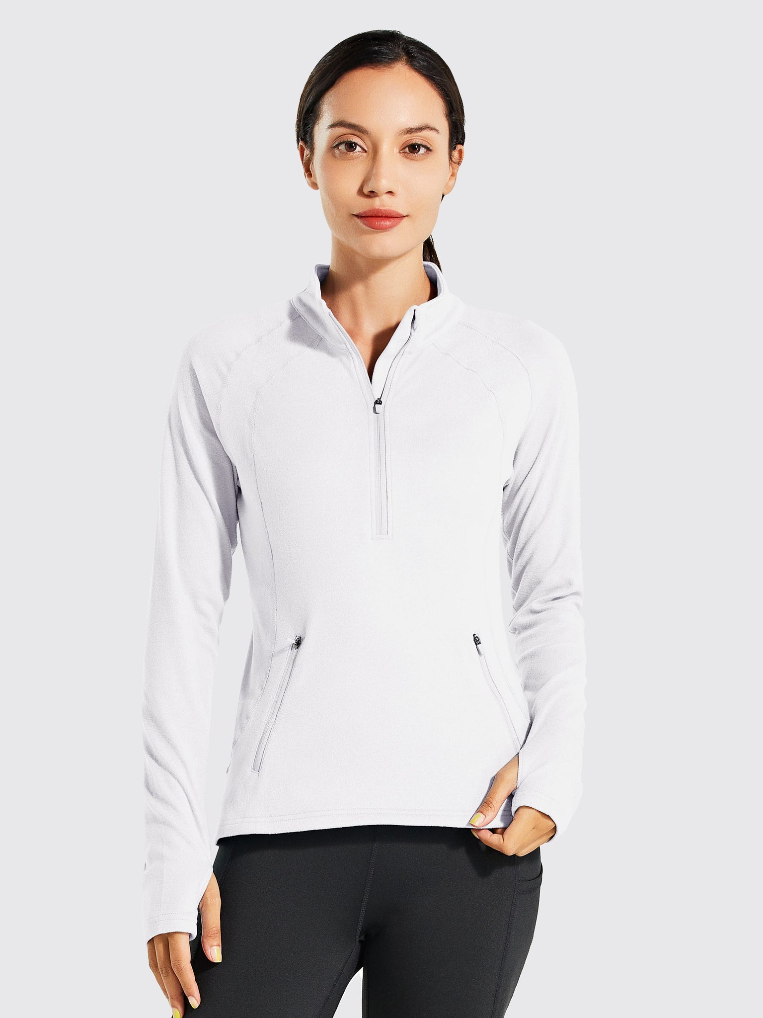 Willit Women's Fleece Pullover Half Zip_White2