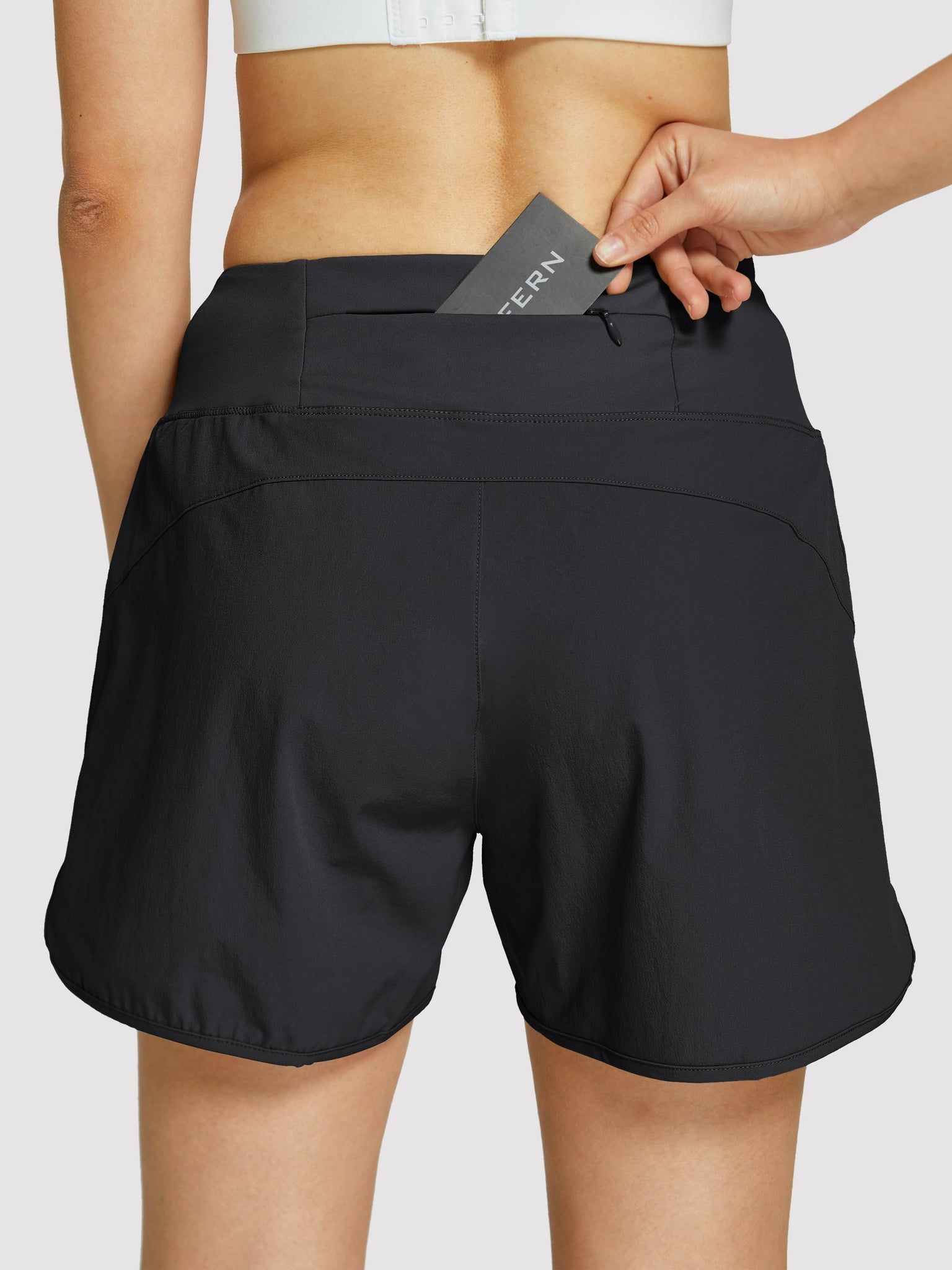 Womens High Rise Running Athletic Shorts_Black3