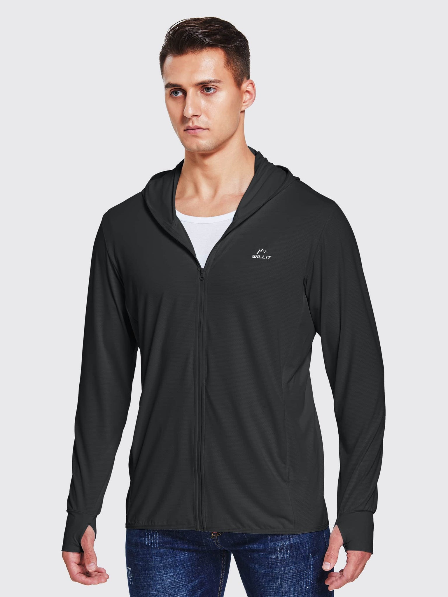 Willit Men's Sun Protection Jacket Full Zip_Black_model1