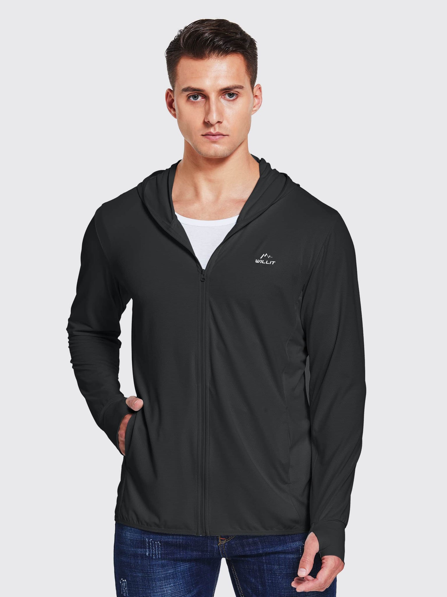 Willit Men's Sun Protection Jacket Full Zip_Black_model2