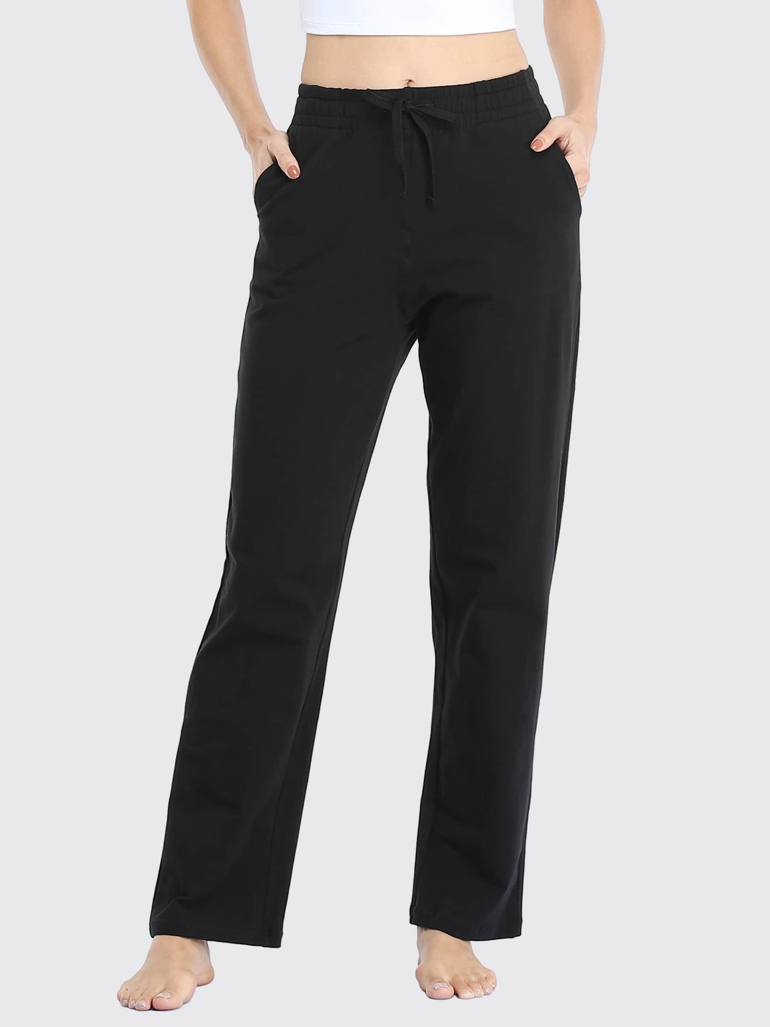 Willit Women's Straight Leg Cotton Sweatpants_Black1