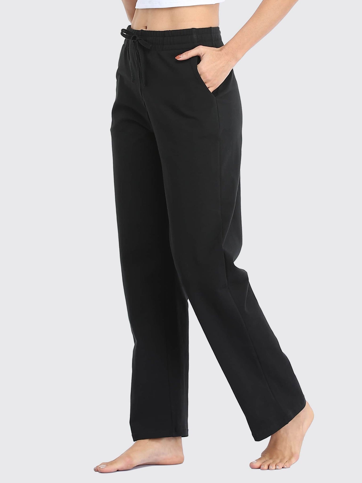 Willit Women's Straight Leg Cotton Sweatpants_Black2