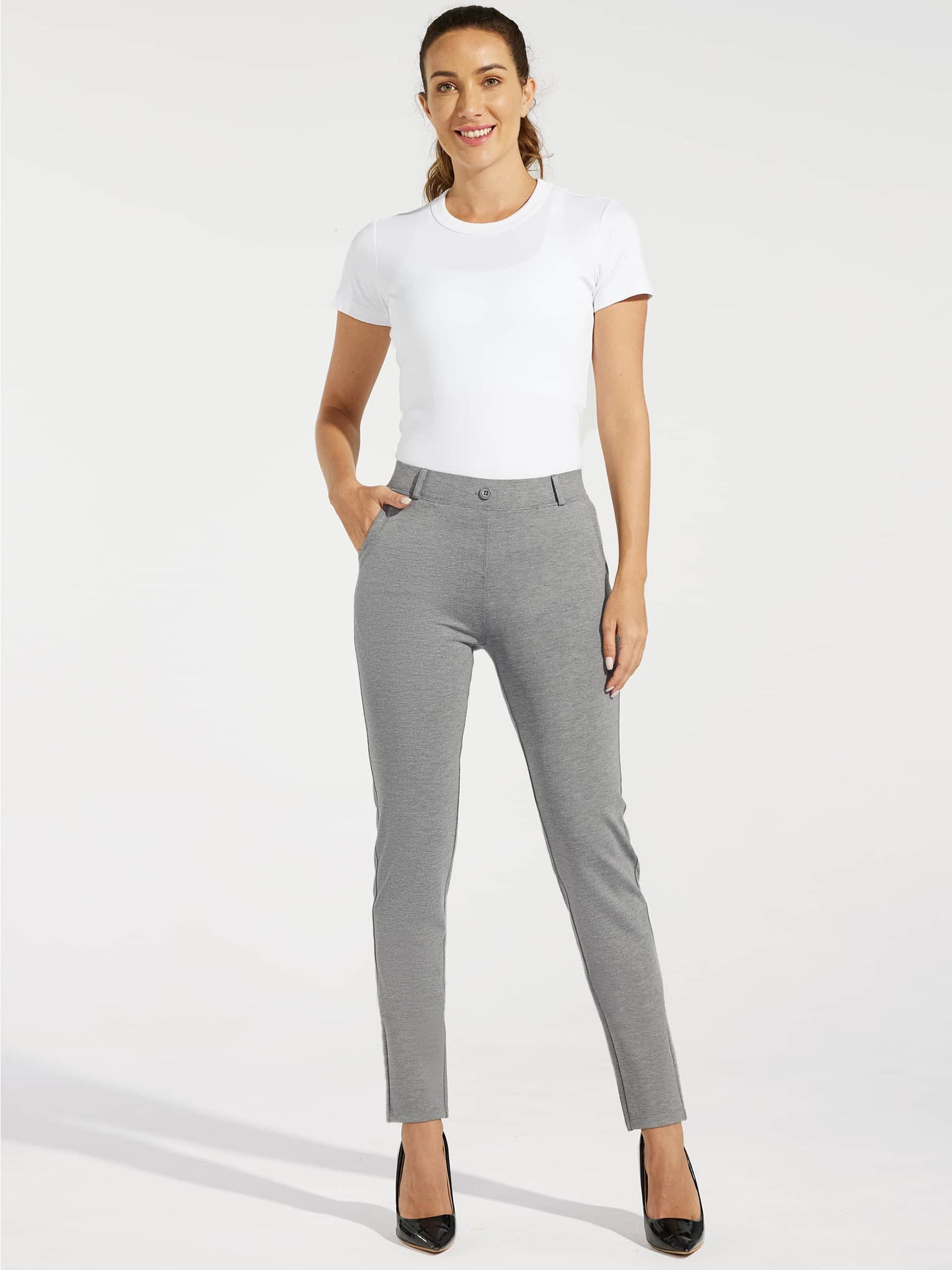 Women's Yoga Dress Pants Skinny 30Inch_LightGray_model2