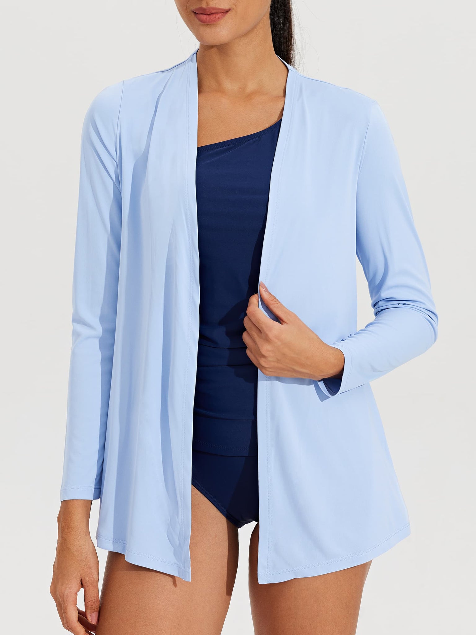 Women's Lightweight Cardigan_Blue_model1