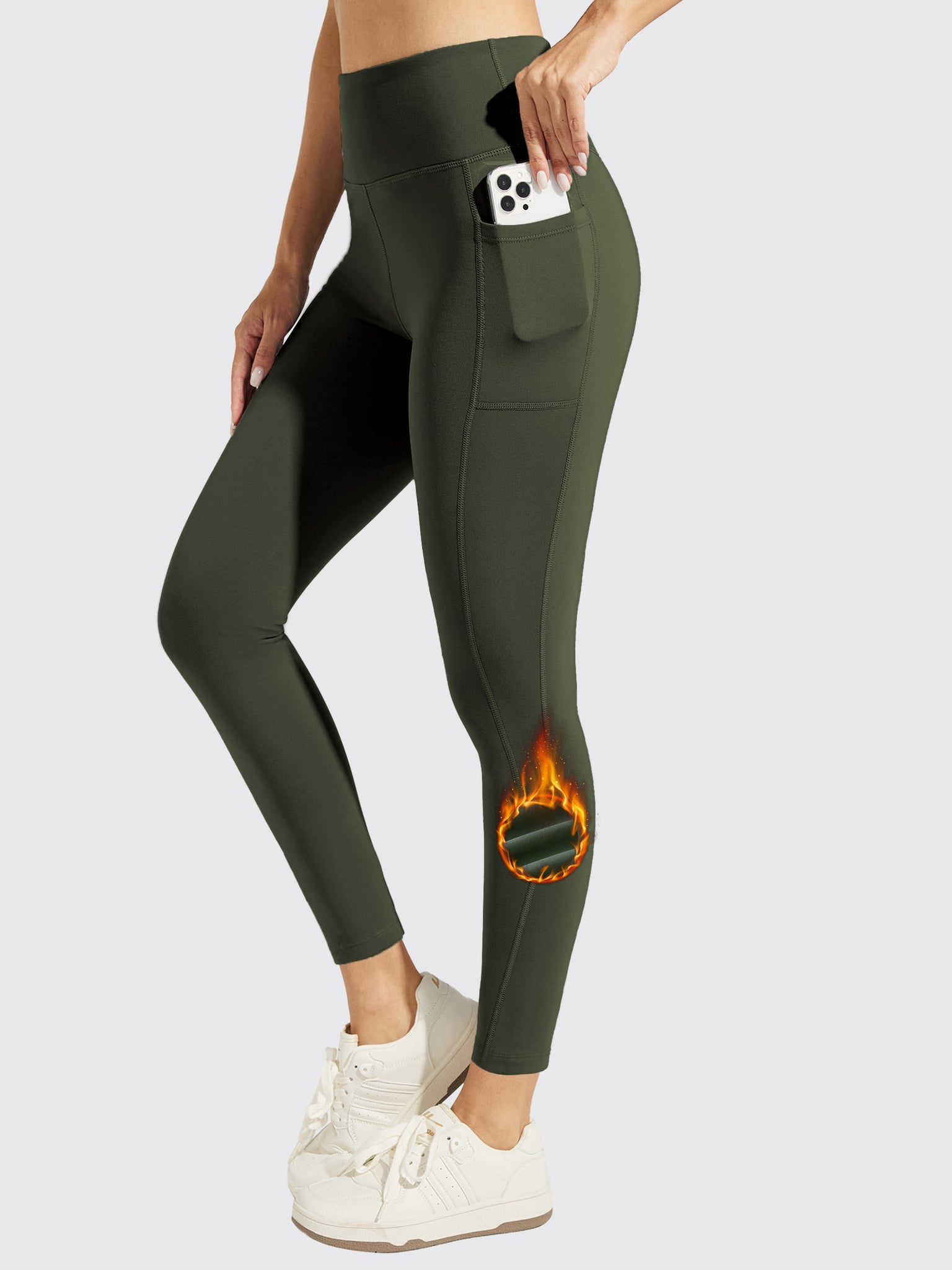 Women's Thermal Running Tights_Leggings_Olive_model1